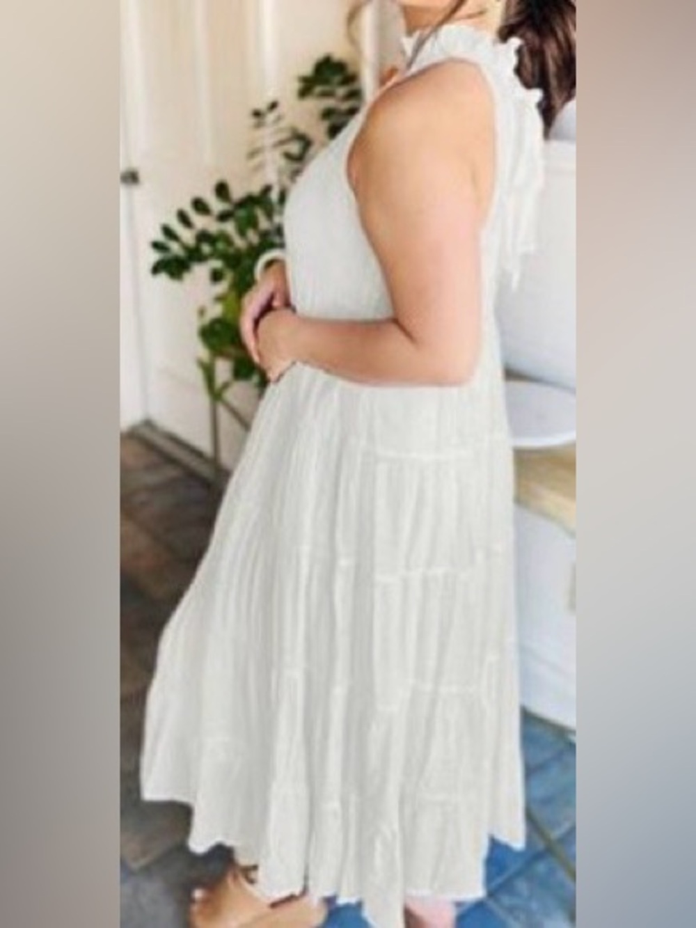 Haeof White Tiered Maxi Dress - Sleeveless Size Small
